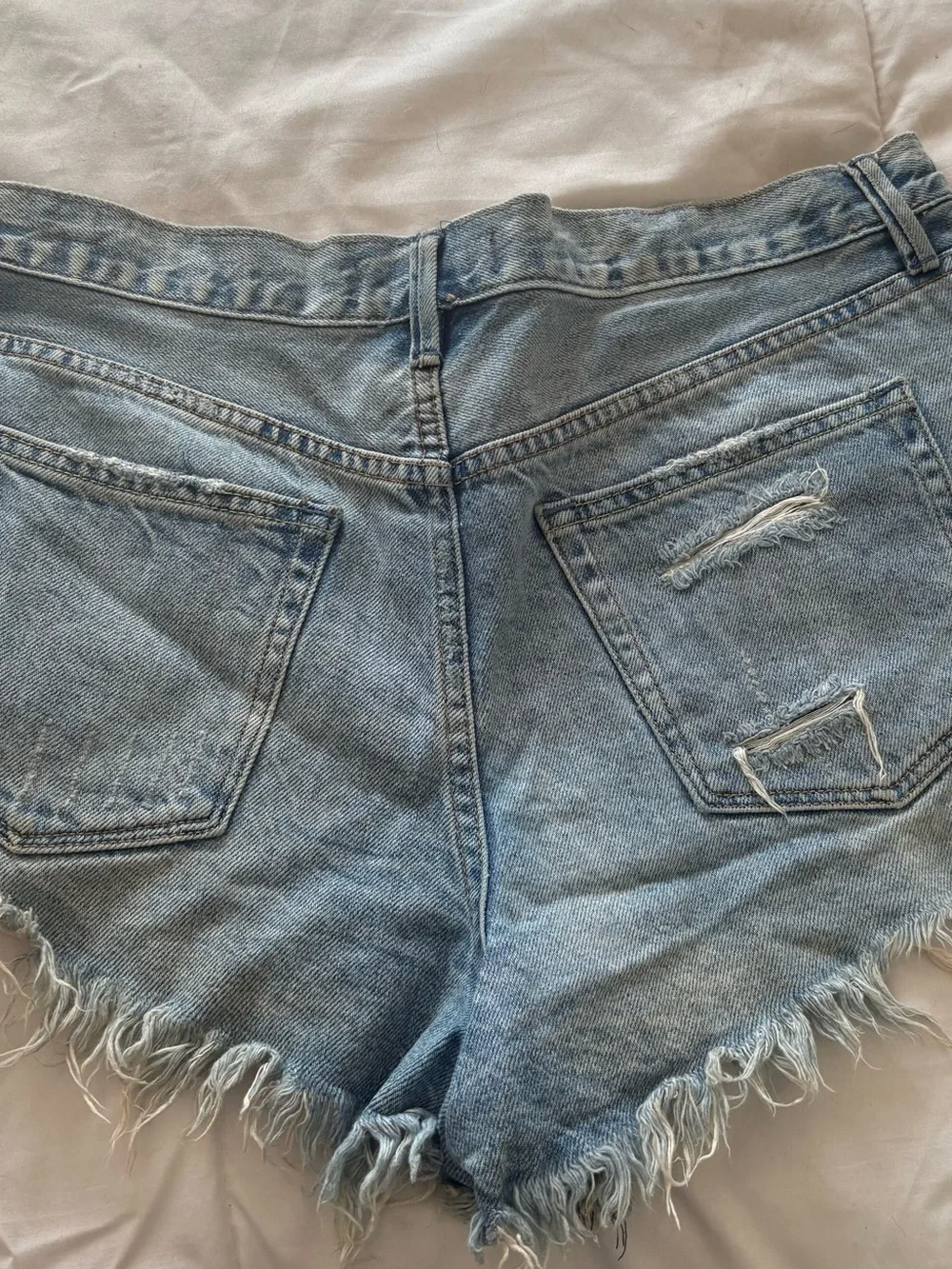 Free People Light Blue Distressed Denim Shorts